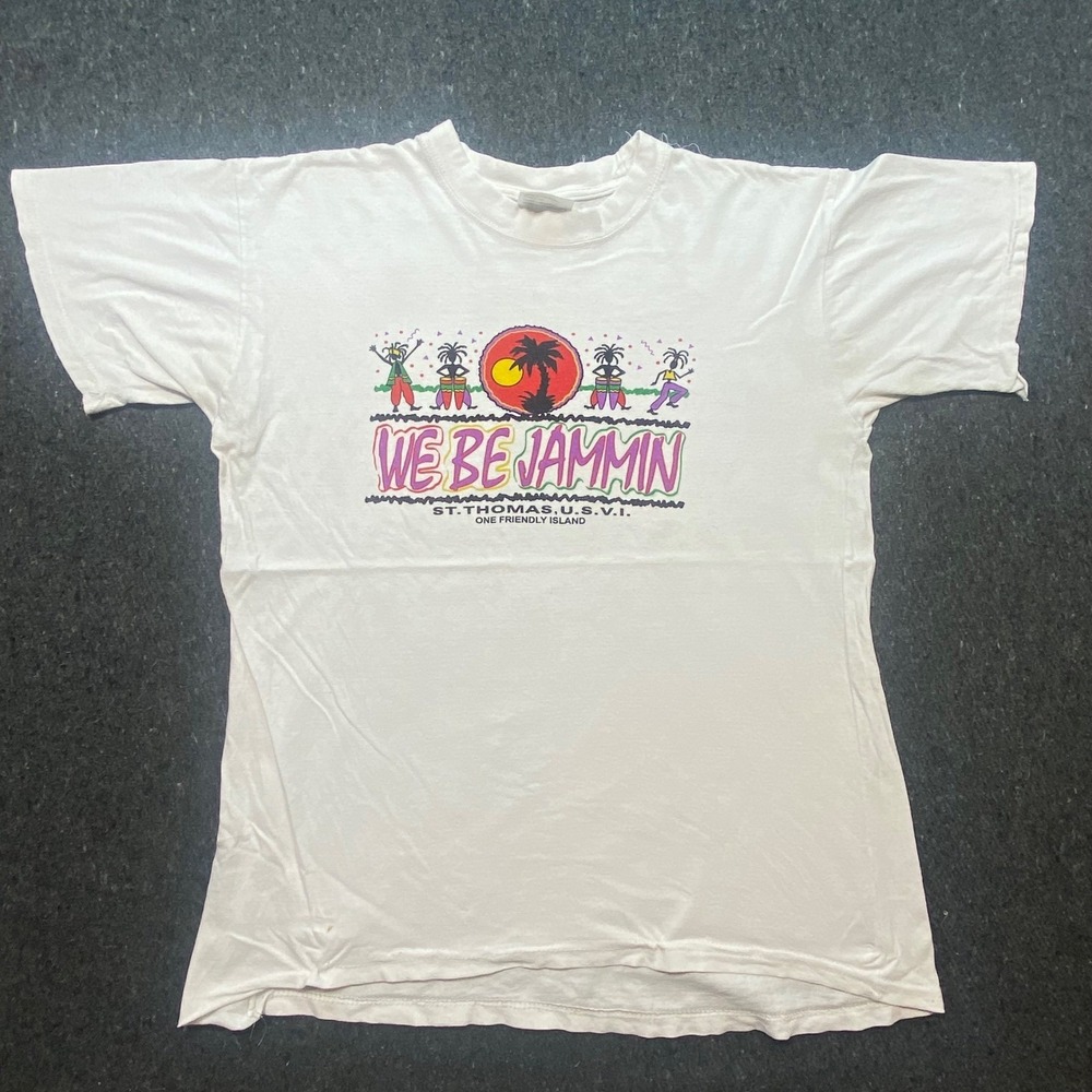 Paradise Vintage 90s Men XL White We Be Jammin St Thomas USVI Graphic T-Shirt‎